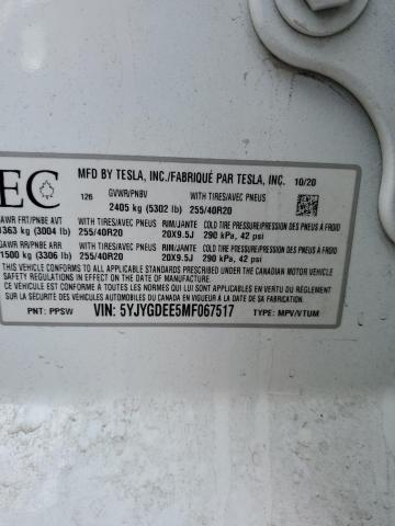 2021 TESLA MODEL Y 5YJYGDEE5MF067517
