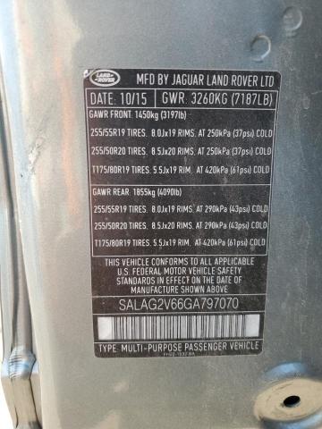 2016 LAND ROVER LR4 HSE SALAG2V66GA797070