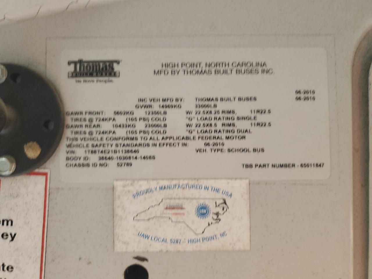 Lot #3263668725 2011 THOMAS SAF-T-LINER HDX