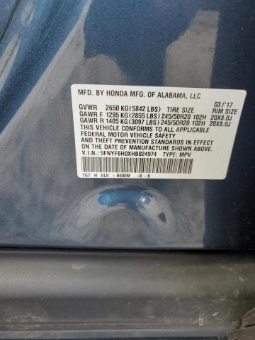 2017 HONDA PILOT ELIT 5FNYF6H0XHB024974