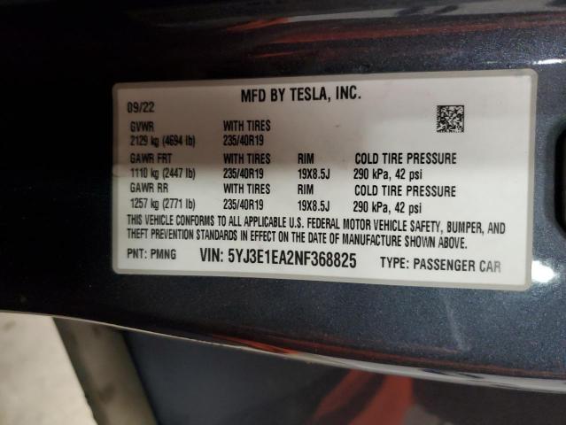 2022 TESLA MODEL 3 5YJ3E1EA2NF368825
