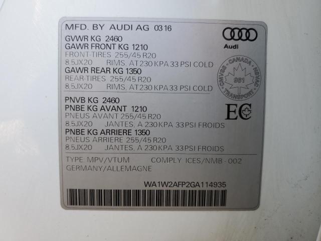 2016 AUDI Q5 TECHNIK S-LINE WA1W2AFP2GA114935