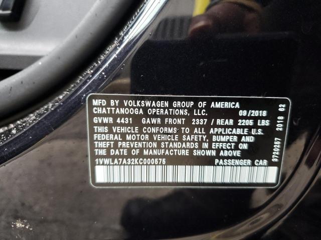 2019 VOLKSWAGEN PASSAT WOL 1VWLA7A32KC000575