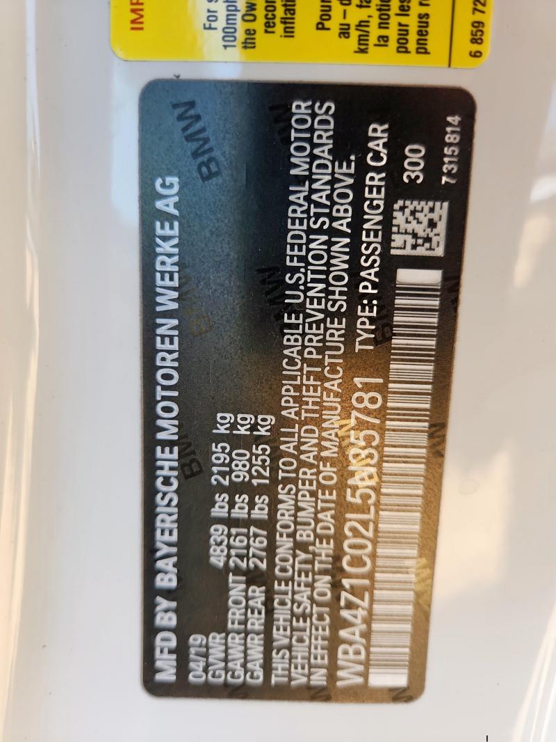 2020 BMW 430I WBA4Z1C02L5N35781