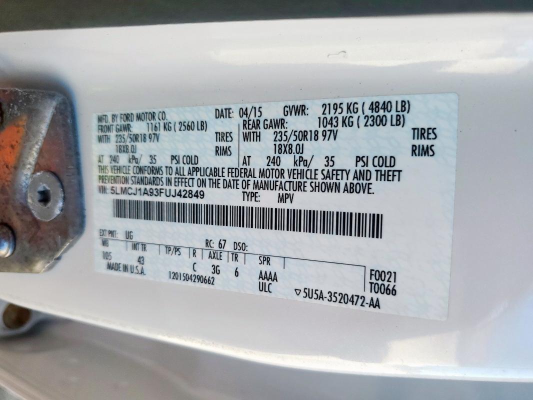 2015 LINCOLN MKC - 5LMCJ1A93FUJ42849