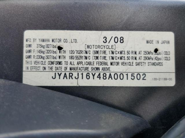 2008 YAMAHA YZFR6 JYARJ16Y48A001502