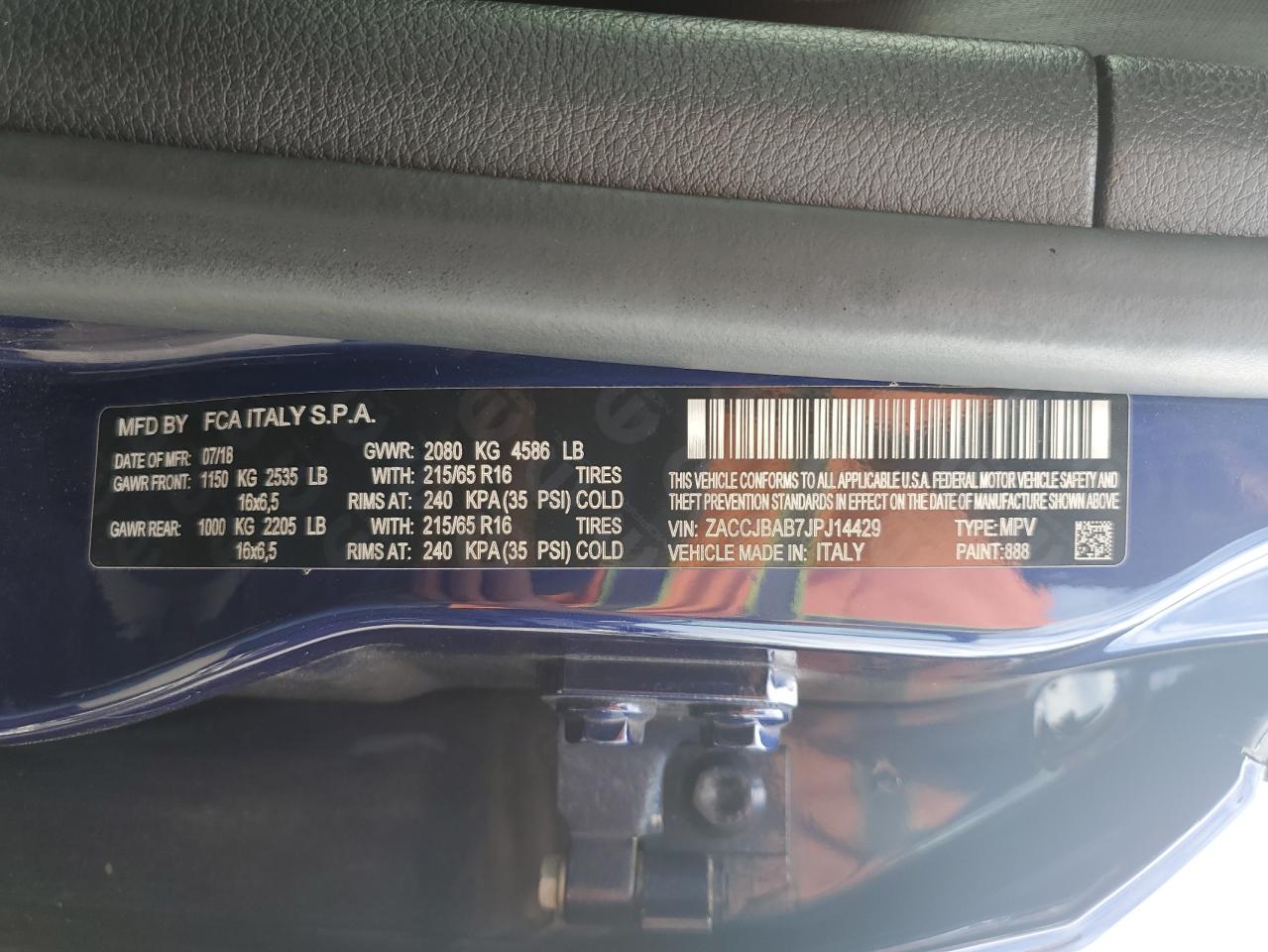 Lot #3305305338 2018 JEEP RENEGADE S