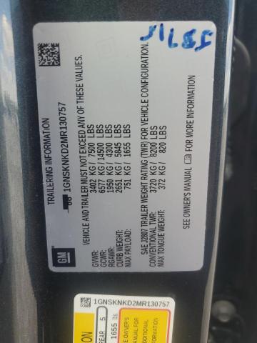 2021 CHEVROLET TAHOE K1500 LT 1GNSKNKD2MR130757