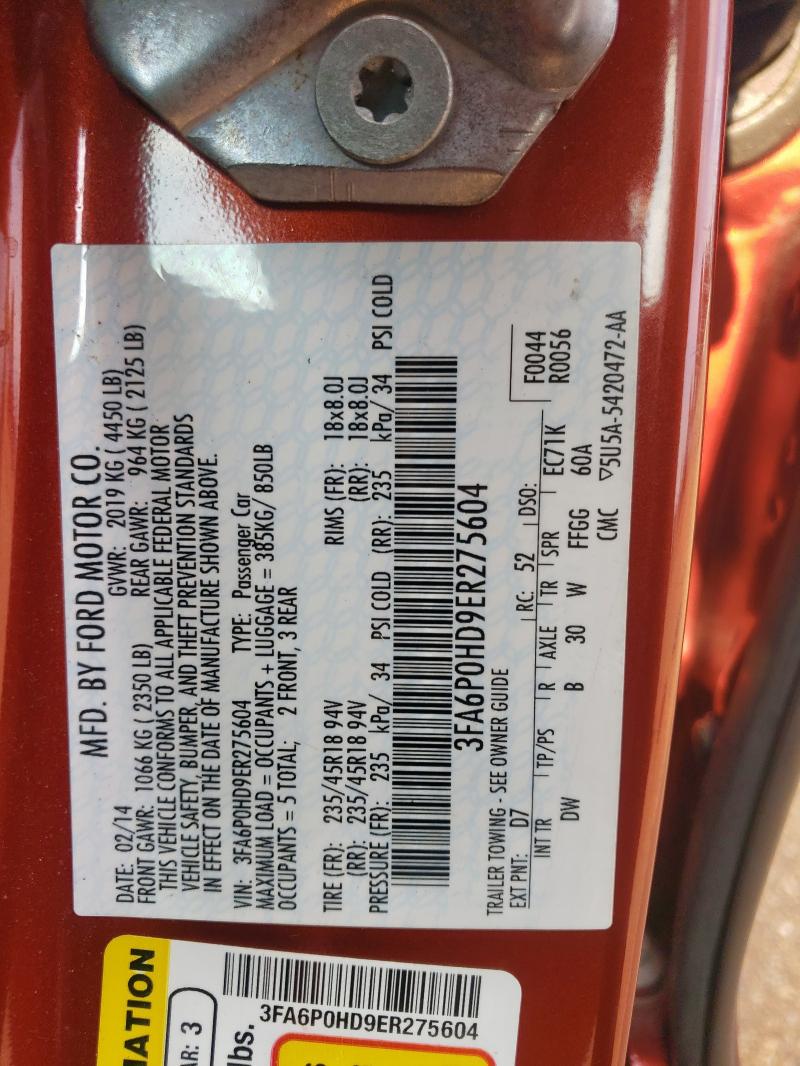 2014 FORD FUSION SE - 3FA6P0HD9ER275604