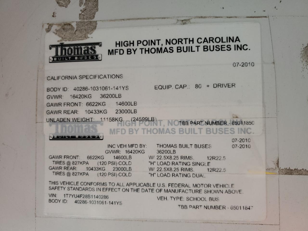 Lot #3260376591 2011 THOMAS SAF-T-LINER HDX