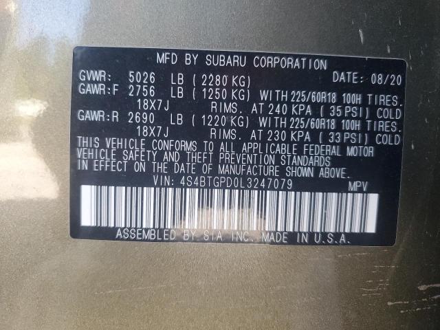 2020 SUBARU OUTBACK TO 4S4BTGPD0L3247079