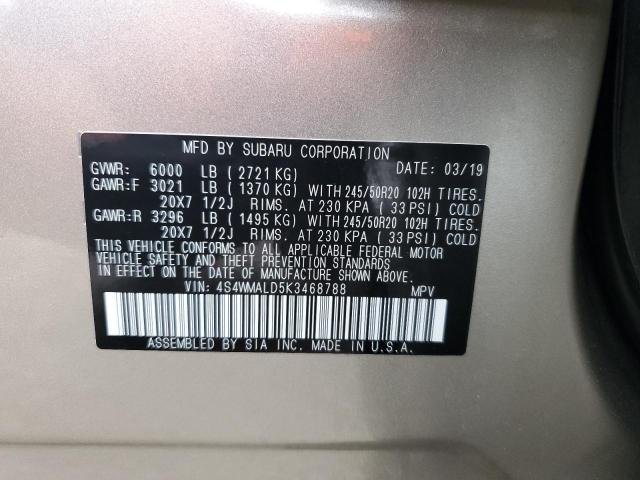 2019 SUBARU ASCENT LIM 4S4WMALD5K3468788