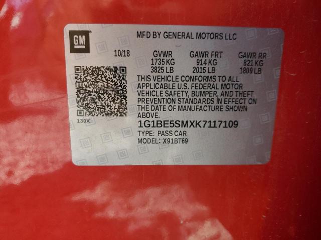 2019 CHEVROLET CRUZE LT - 1G1BE5SMXK7117109