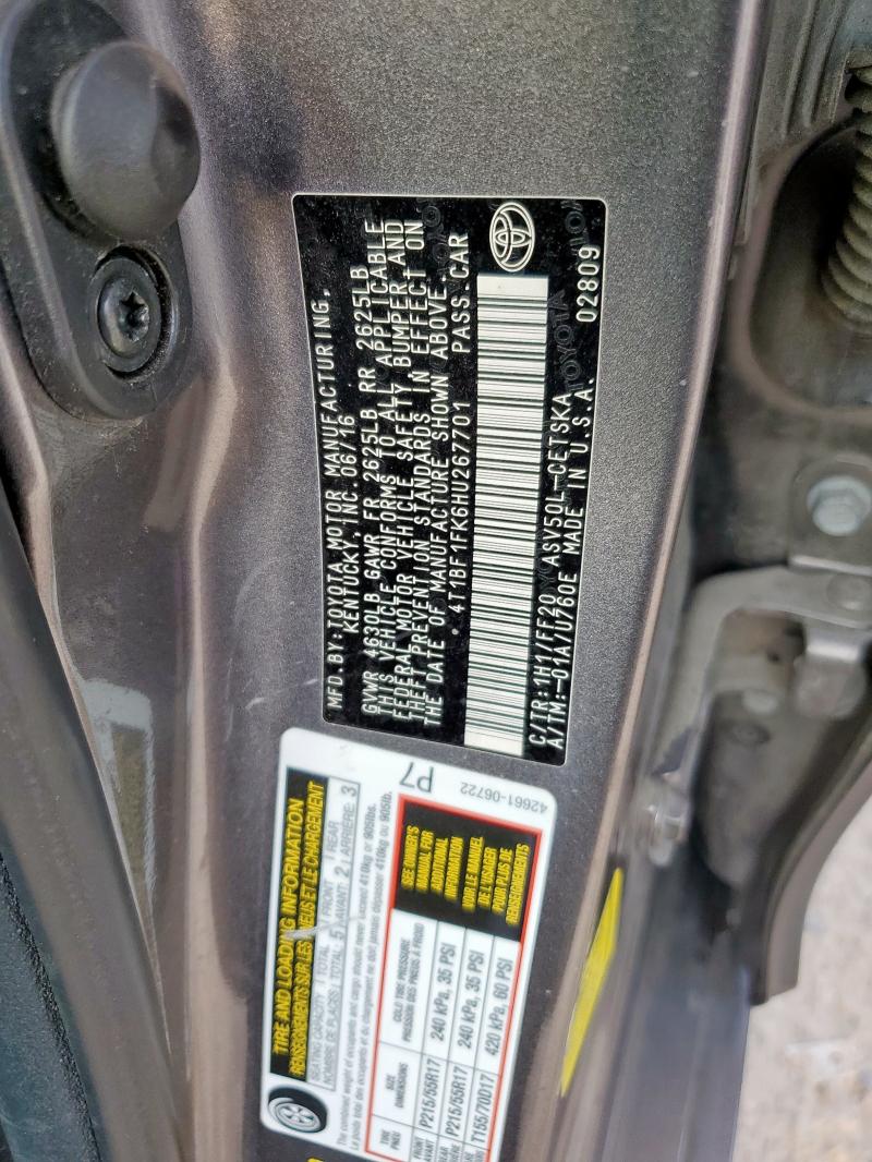 2017 TOYOTA CAMRY LE - 4T1BF1FK6HU267701