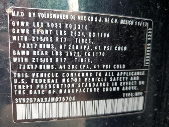 2018 VOLKSWAGEN TIGUAN SE 3VV2B7AX3JM075704