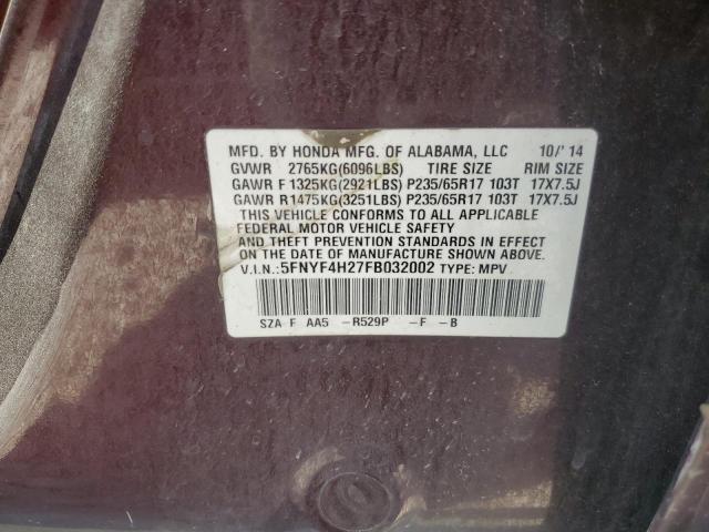 2015 HONDA PILOT LX 5FNYF4H27FB032002