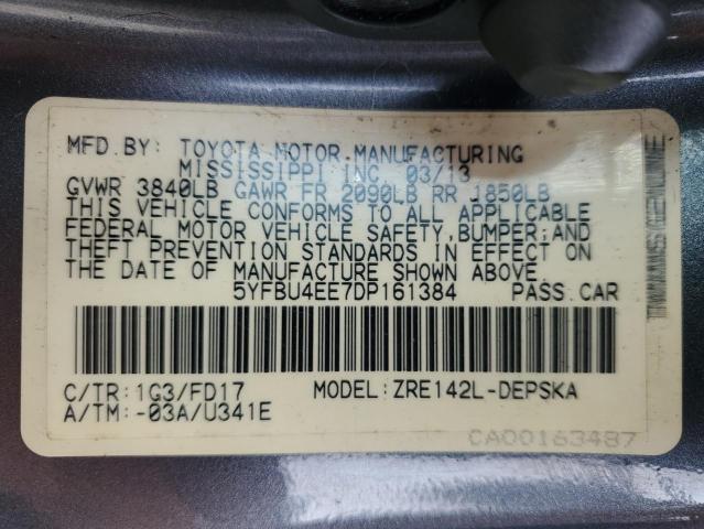 2013 TOYOTA COROLLA BASE #3277010188