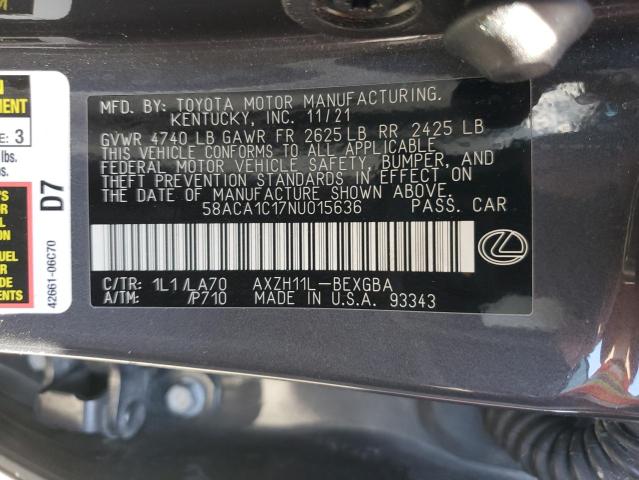 2022 LEXUS ES 300H BA 58ACA1C17NU015636
