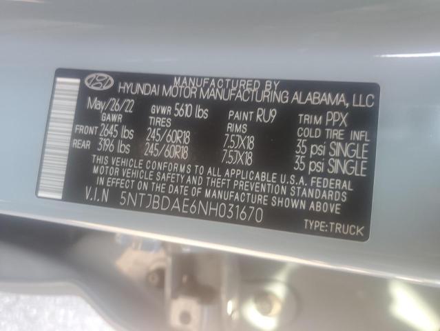 2022 HYUNDAI SANTA CRUZ 5NTJBDAE6NH031670