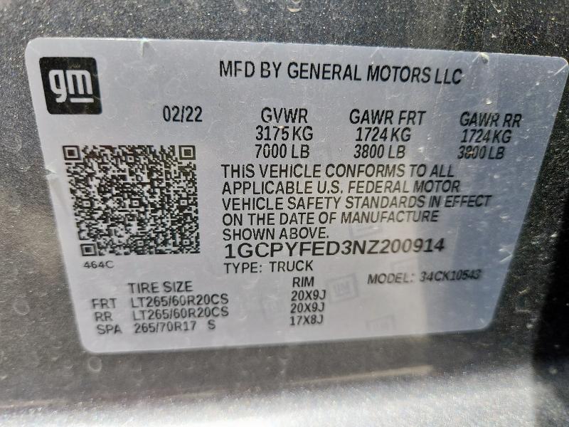 2022 CHEVROLET SILVERADO LTD K1500 LT TRAIL BOSS 1GCPYFED3NZ200914