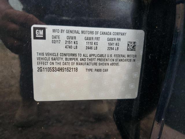 2017 CHEVROLET IMPALA LT 2G1105S34H9162118