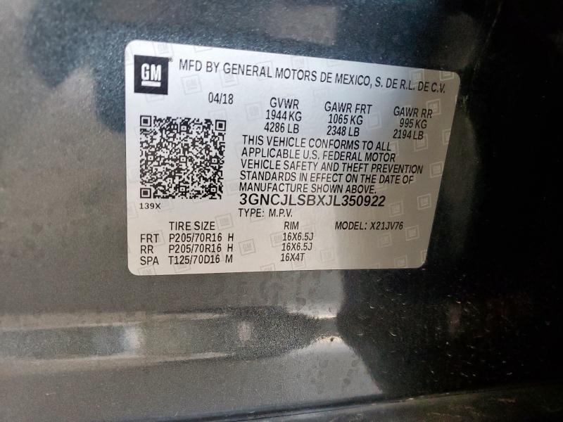 2018 CHEVROLET TRAX 1LT 3GNCJLSBXJL350922