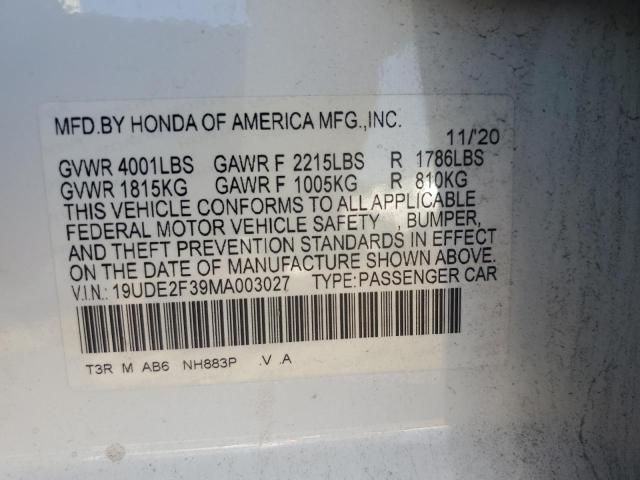 2021 ACURA ILX 19UDE2F39MA003027