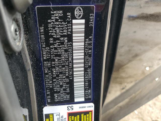 2021 TOYOTA CAMRY TRD 4T1KZ1AK3MU050275