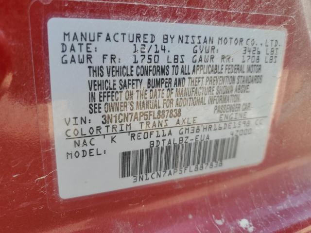 2015 NISSAN VERSA S 3N1CN7AP5FL887838