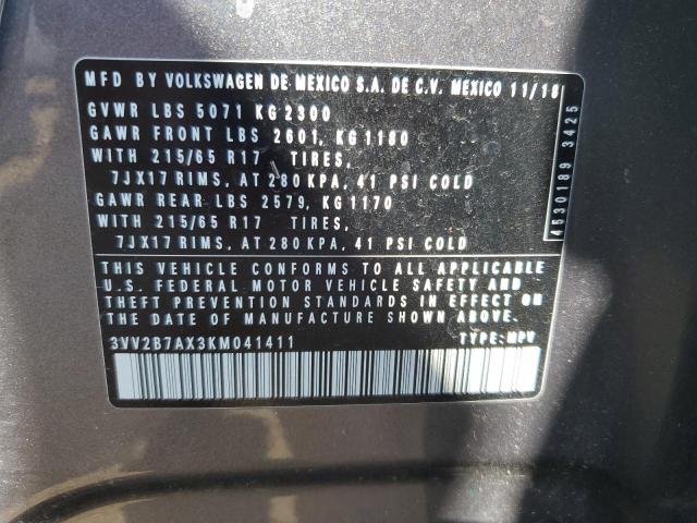 2019 VOLKSWAGEN TIGUAN SE 3VV2B7AX3KM041411