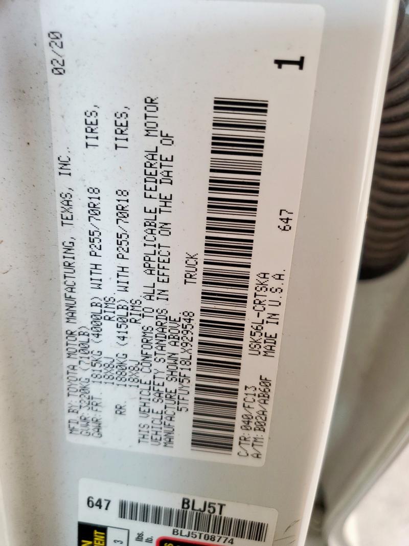 2020 TOYOTA TUNDRA DOU 5TFUY5F18LX929548