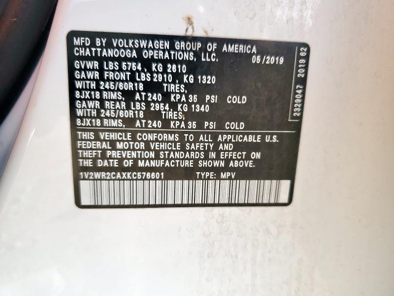 2019 VOLKSWAGEN ATLAS SE 1V2WR2CAXKC576601