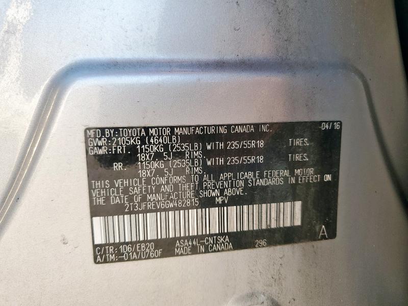 2016 TOYOTA RAV4 SE 2T3JFREV6GW482815