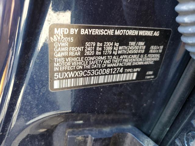 2016 BMW X3 XDRIVE2 5UXWX9C53G0D81274
