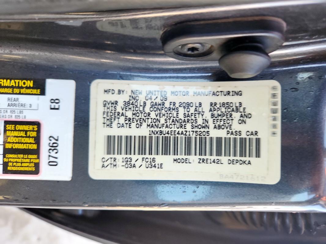2010 TOYOTA COROLLA BA - 1NXBU4EE4AZ175205