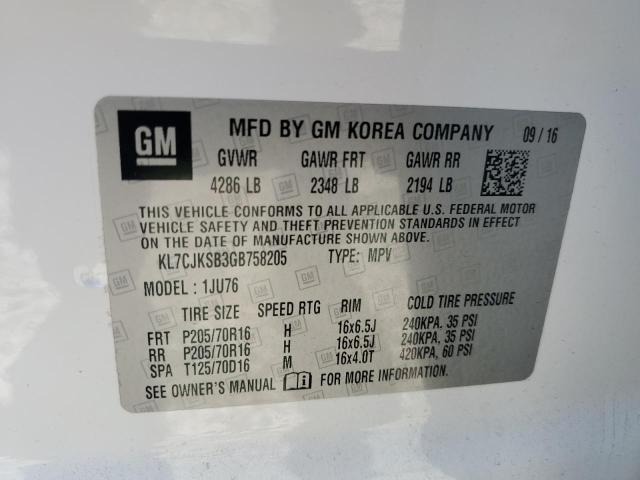 2016 CHEVROLET TRAX LS KL7CJKSB3GB758205