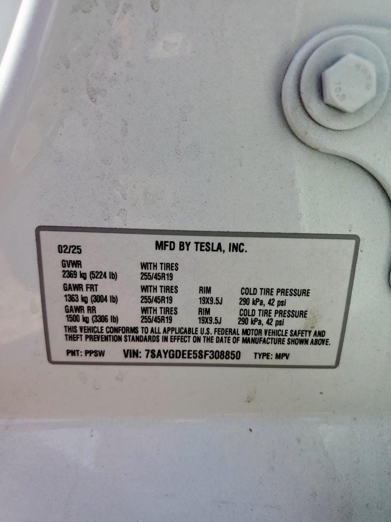 2025 TESLA MODEL Y 7SAYGDEE5SF308850