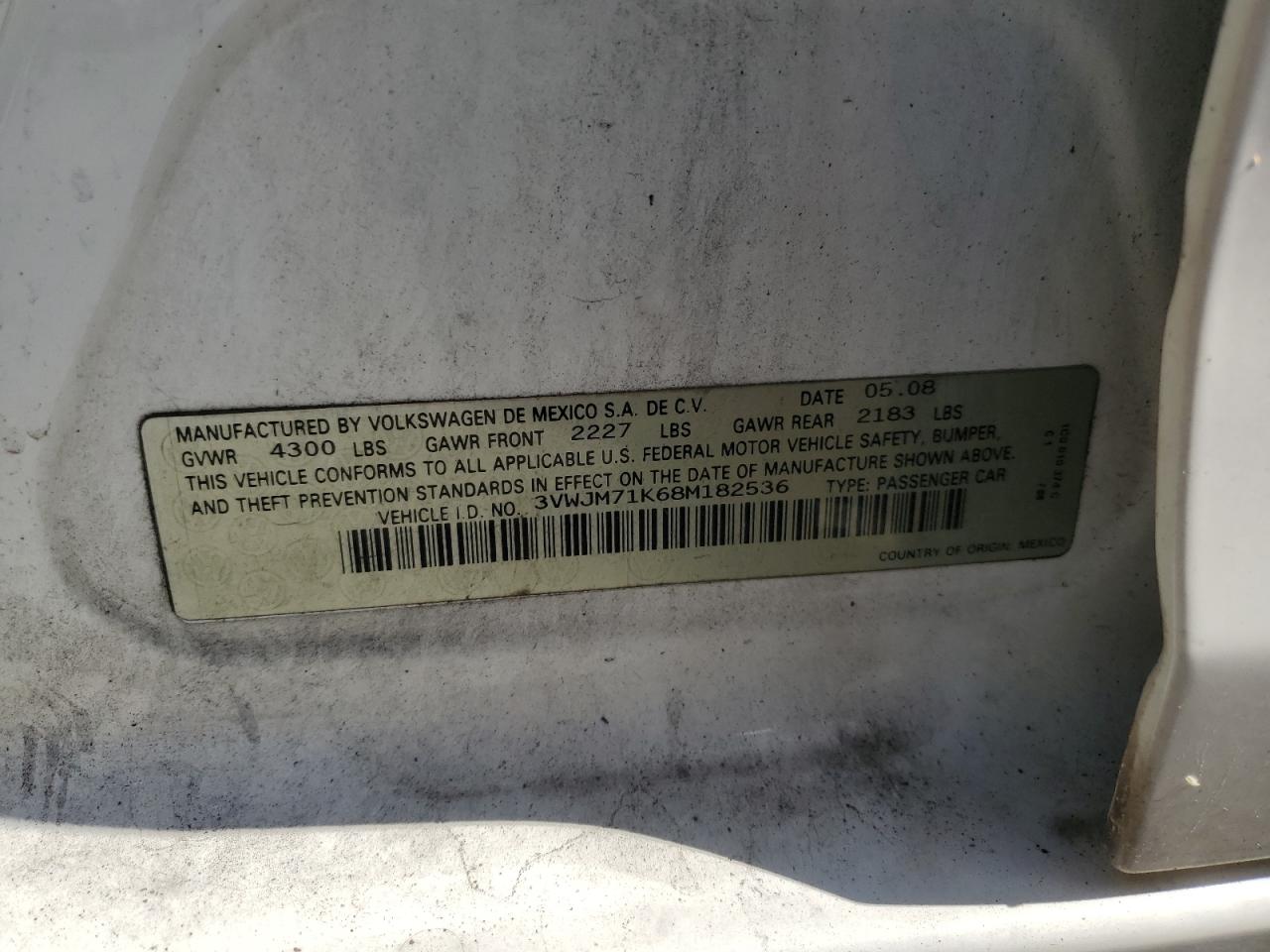 Lot #3297102495 2008 VOLKSWAGEN JETTA S