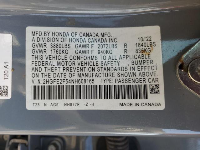 2022 HONDA CIVIC SPOR - 2HGFE2F54NH608165