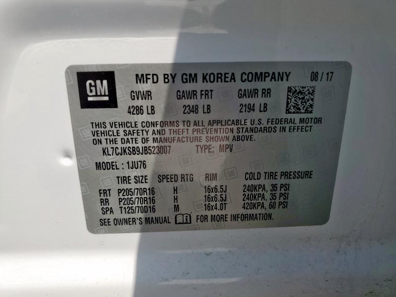 2018 CHEVROLET TRAX LS KL7CJKSB9JB523007