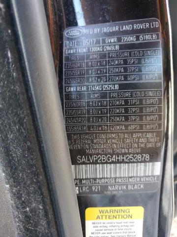 2017 LAND ROVER RANGE ROVE SALVP2BG4HH252878