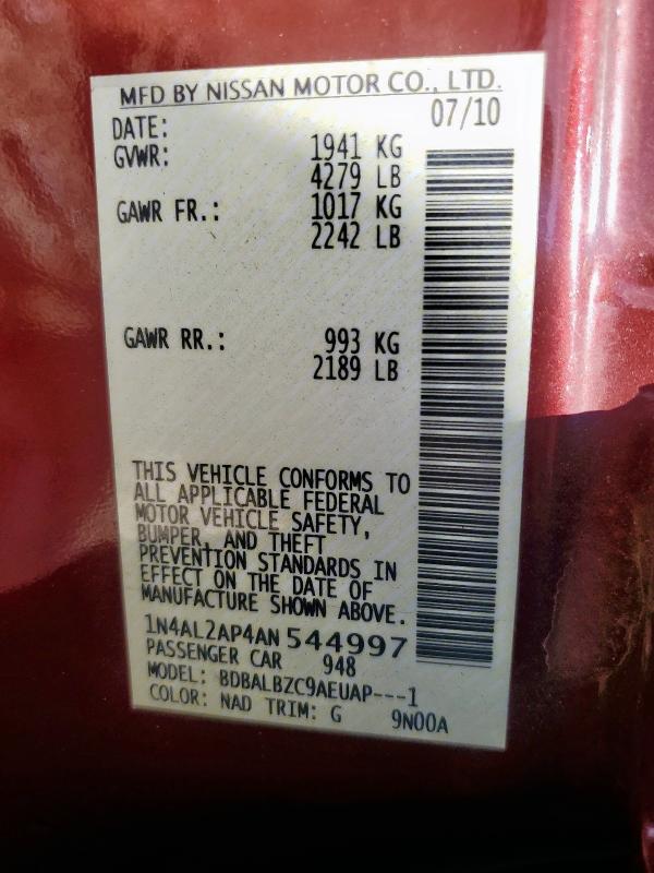 2010 NISSAN ALTIMA BAS - 1N4AL2AP4AN544997