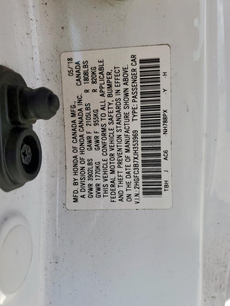 2018 HONDA CIVIC EXL 2HGFC3B7XJH353969