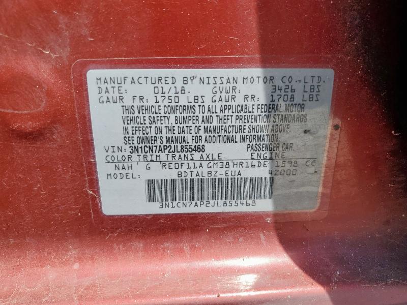 2018 NISSAN VERSA S - 3N1CN7AP2JL855468