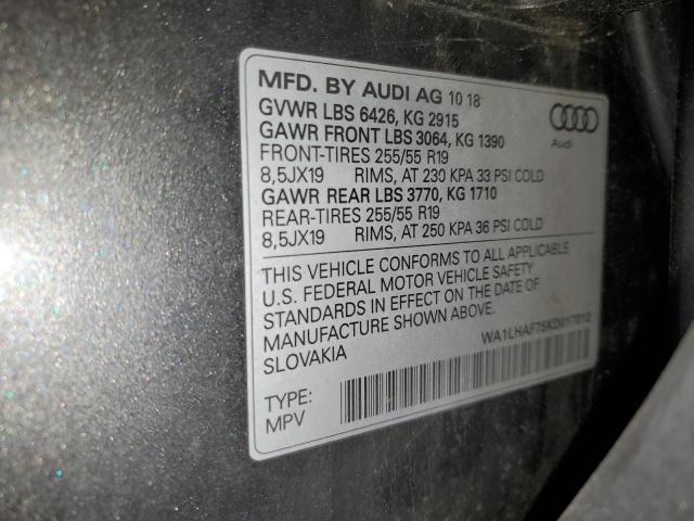 2019 AUDI Q7 PREMIUM PLUS WA1LHAF75KD017012