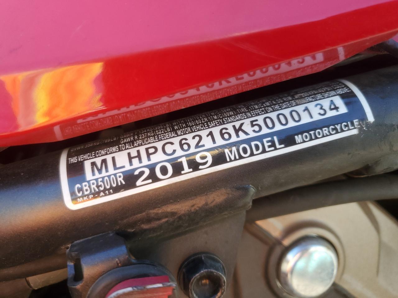 Lot #3292440704 2019 HONDA CBR500 R