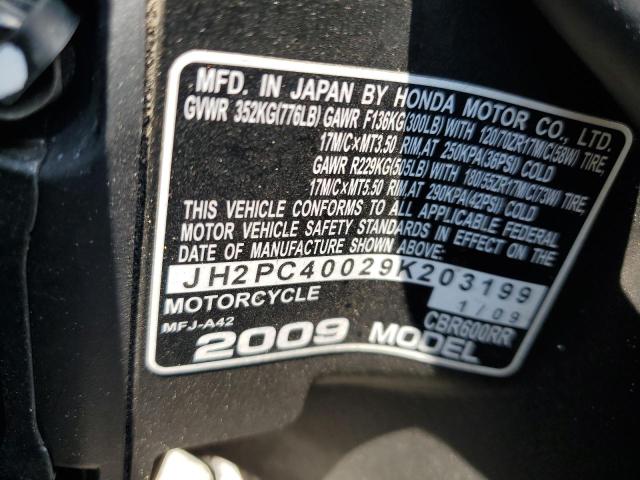 2009 HONDA CBR600 RR JH2PC40029K203199