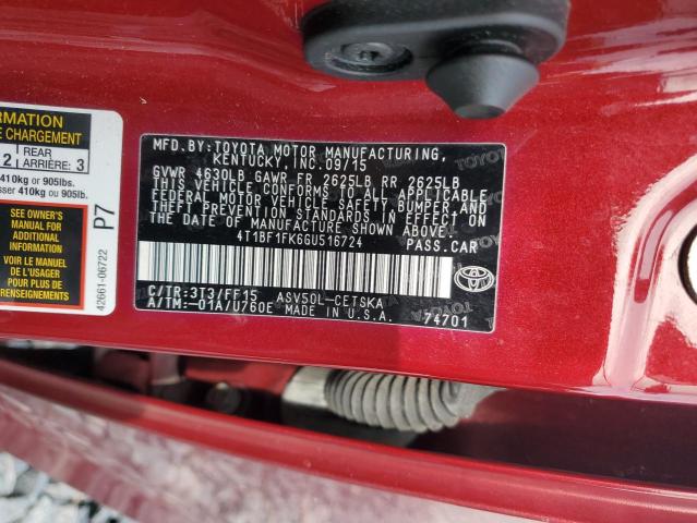 2016 TOYOTA CAMRY LE 4T1BF1FK6GU516724