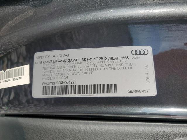 2019 AUDI A5 PREMIUM WAUYNGF58KN004221