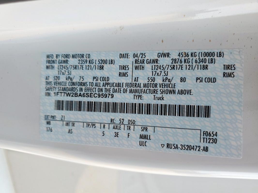 2025 FORD F250 SUPER 1FT7W2BA6SEC95979